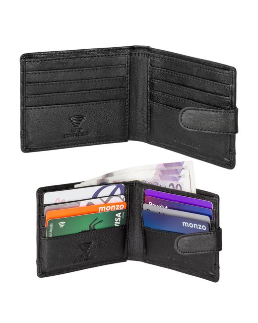 Woodland Leathers Black Genuine Leather Rfid Slim Bifold Wallet With 8 Card Slots for men