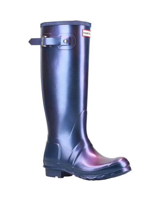 Hunter Blue Original Tall Nebula Plain Rubber Wellingtons