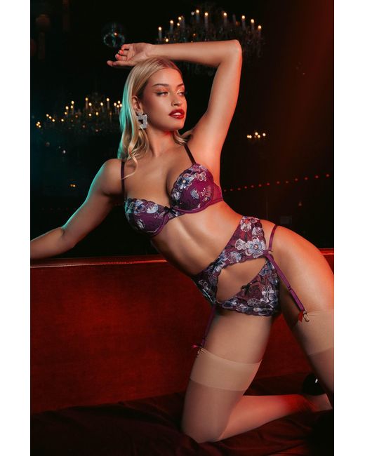 Playful Promises Red Joanna Embroidery Skirt Suspender Velvet