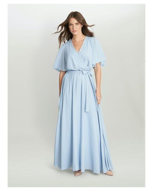 Gina Bacconi Blue Crissy Maxi Dress With Cape Sleeve
