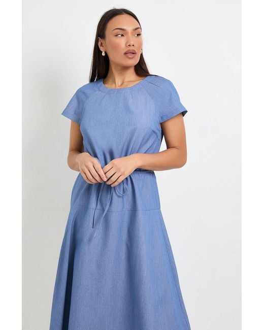 PRINCIPLES Blue Cap Sleeve Tie Waist Midi Dress