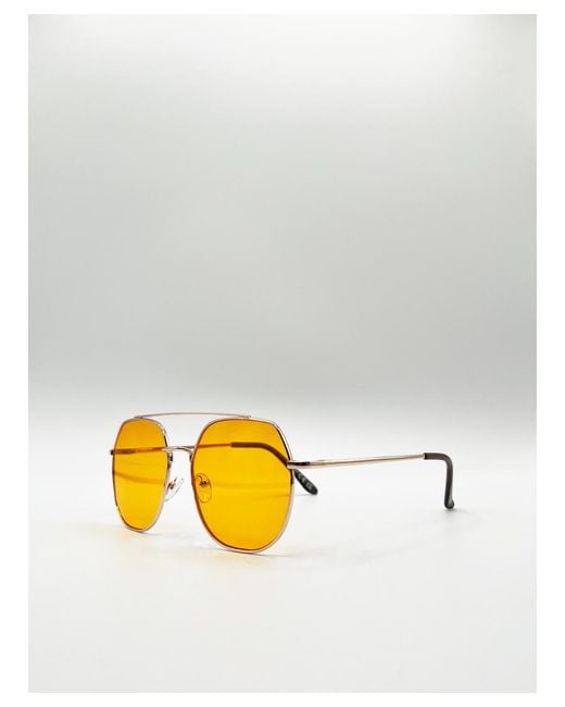SVNX Yellow Rounded Aviator Style Sunglasses