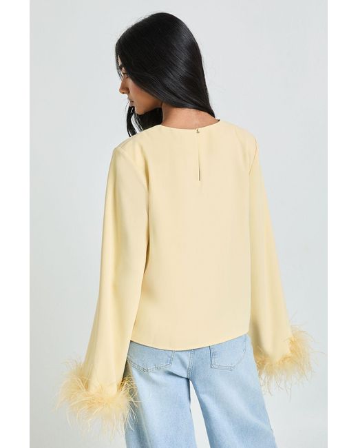 Boohoo Yellow Feather Cuff Blouse