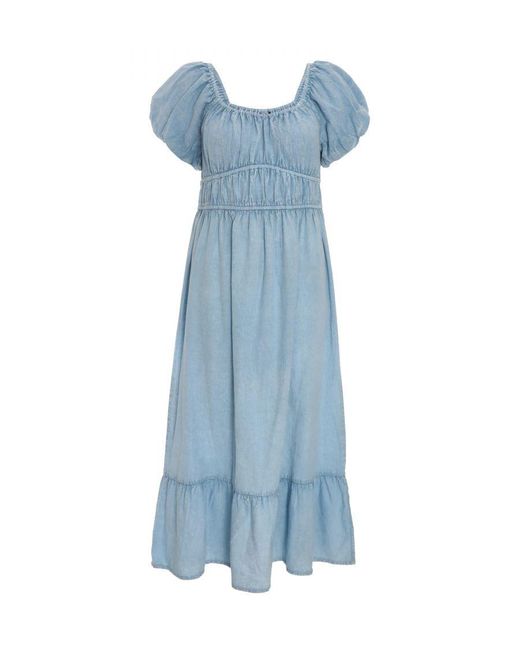 Quiz Blue Denim Puff Sleeve Midi Dress Viscose