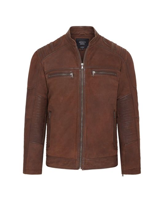 Infinity Leather Brown Buff Cafe Racer Biker Jacket for men