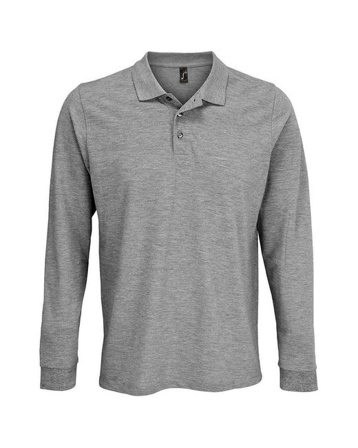 Sol's Gray Adult Prime Pique Long-Sleeved Polo Shirt Marl)