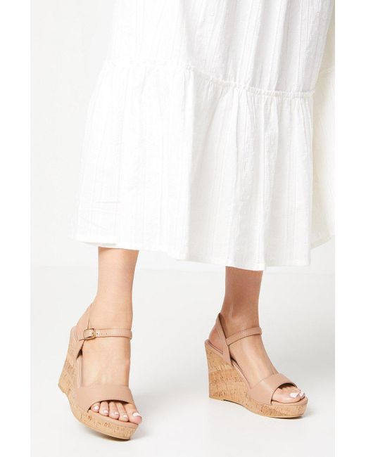 Wallis White Daria Cork Effect Wedge Sandals