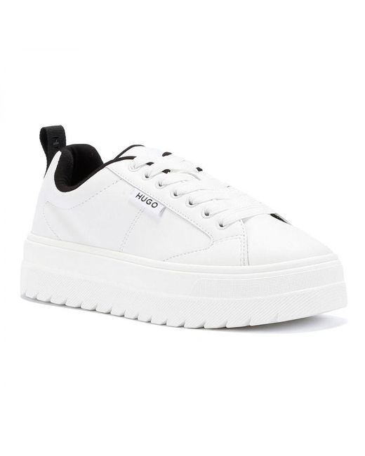 HUGO White Platform Leather Tennis Trainers
