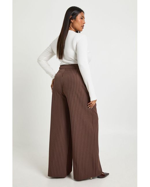 Boohoo Brown Plus Striped Woven Pleated Wide Leg Trouser