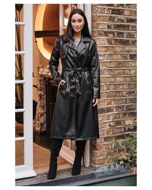 Izabel London Black Faux Leather Tie Waist Coat
