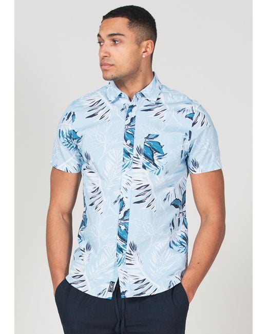 Tokyo Laundry Blue Cotton Short Sleeve Button-Up Printed Shirt for men