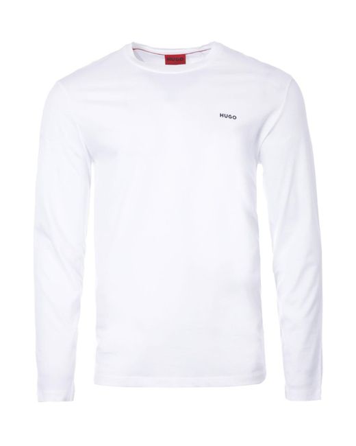 HUGO White Logo Print Sustainable Long Sleeve T-shirt for men