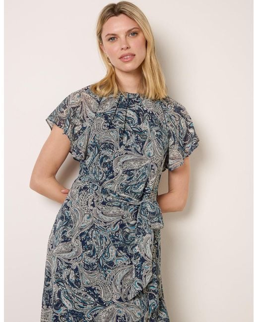 Blue Vanilla Blue Paisley Print Angel Sleeve Asymmetric Midi Dress