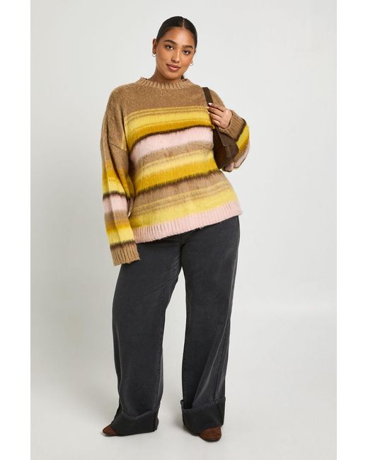 Boohoo Blue Plus Brushed Stripe Oversized Jumper