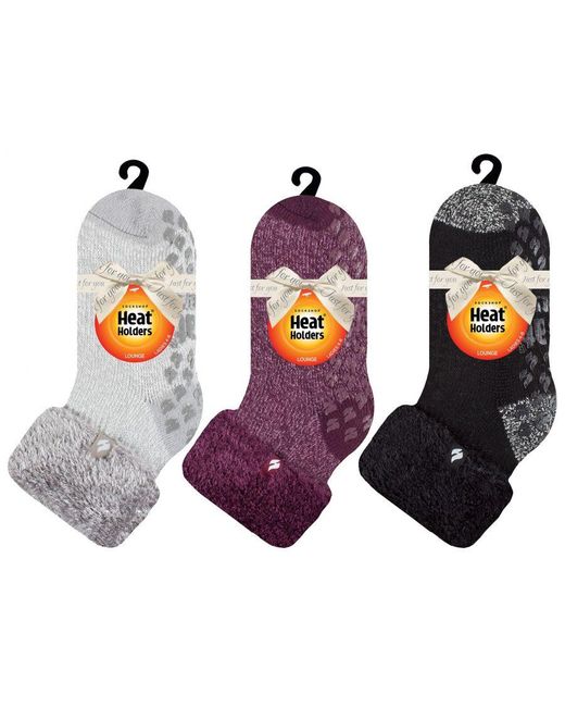 Heat Holders Purple Fluffy Slipper Bed Socks With Grips