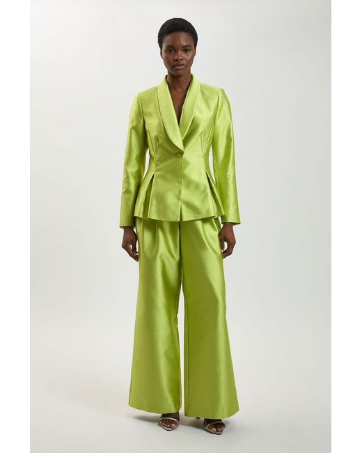 Karen Millen Green Satin Twill Single Breasted Blazer
