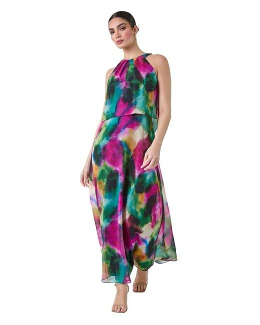 Ariella White Abstract Print Chiffon Overlay Maxi Dress