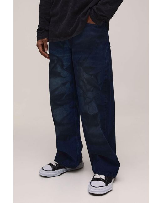 BoohooMAN Blue Tie Dye Tinted Baggy Distressed Jeans for men