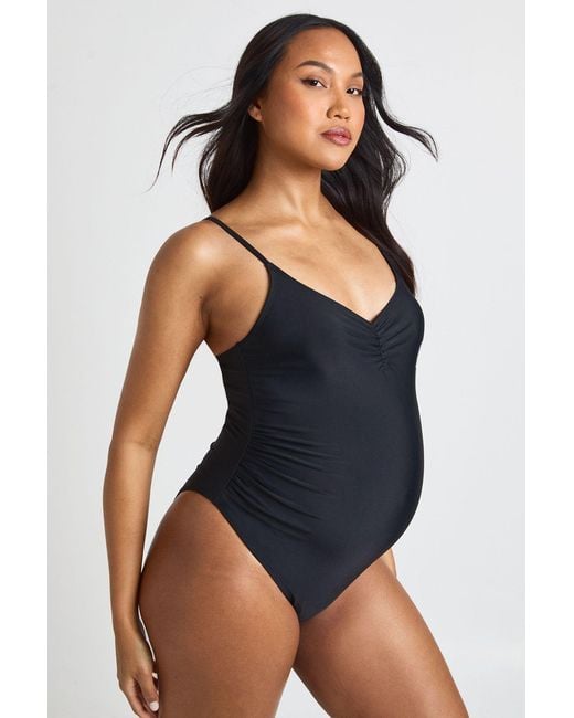 Boohoo Blue Maternity Ruched Front Swimsuit