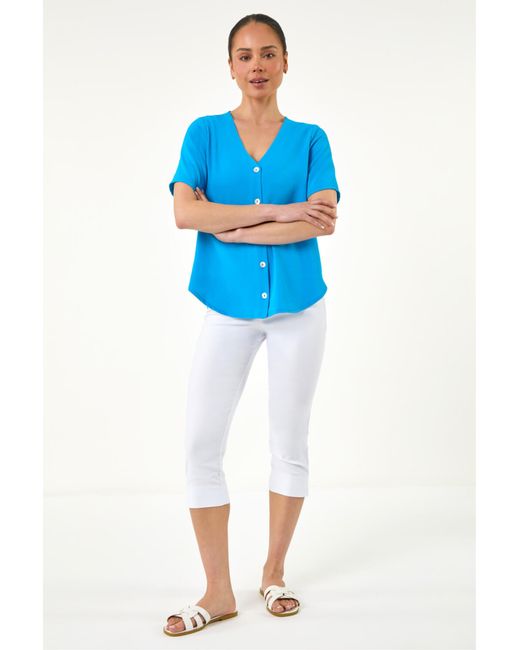 Roman Blue Petite Button Through Blouse