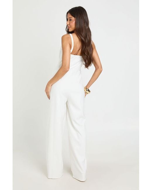 Boohoo White Seam Detail Underwired Wide Leg Jumpsuit