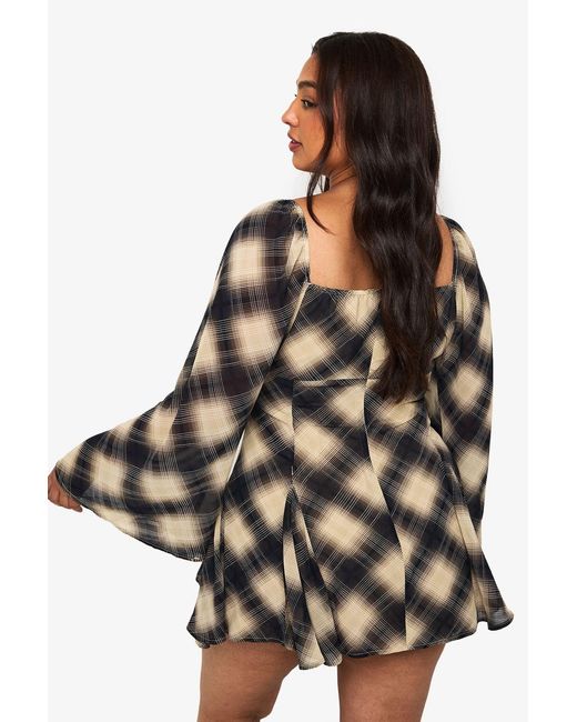 Boohoo Black Plus Check Godet Skater