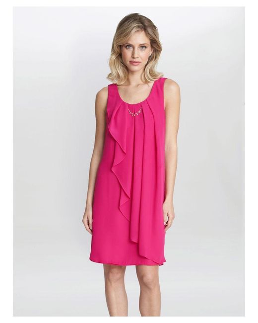 Gina Bacconi Pink Clarissa A-Line Dress With Rhinestone Neck Detail