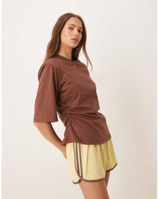 ASOS Brown Cinched Tee With Shoulder Pads