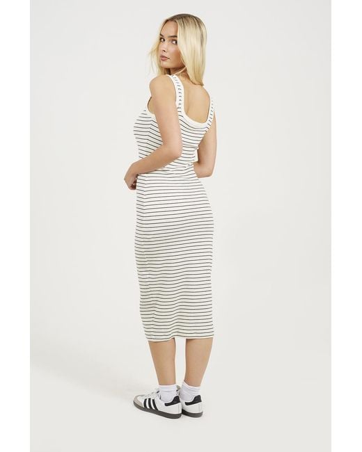Brave Soul White Cotton Jersey Scoop Neck Stripe Bodycon Midi Dress