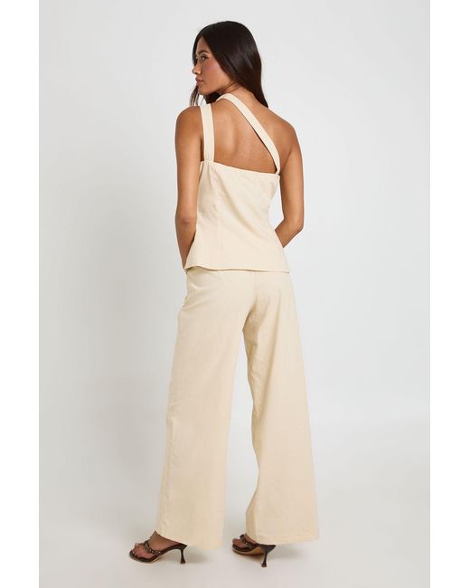 Boohoo Black Linen Look Concealed Waistband Wide Leg Trousers