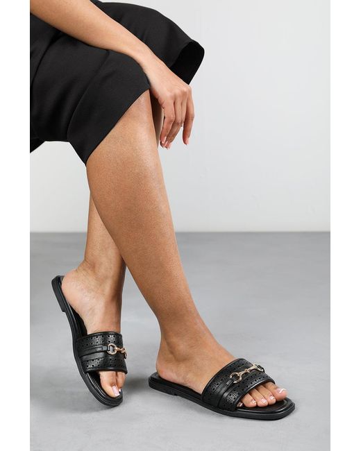Where's That From Black Wheres 'Natalie' Sliders With Geometric Strap And Metal Detail