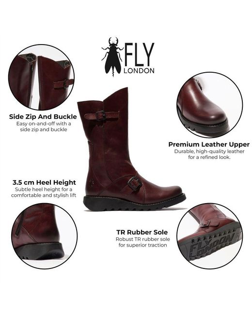 Fly London Brown Buckled Mid-Calf Leather Zip Boots