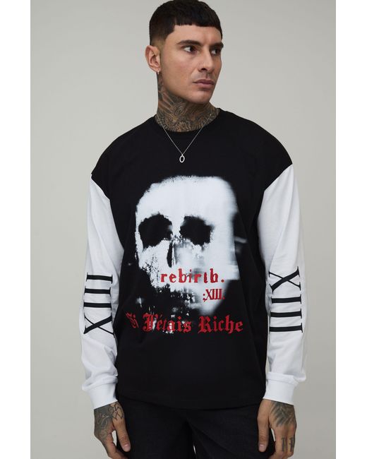 BoohooMAN Gray Tall Oversized Gothic Printed Long Sleeve T-Shirt for men