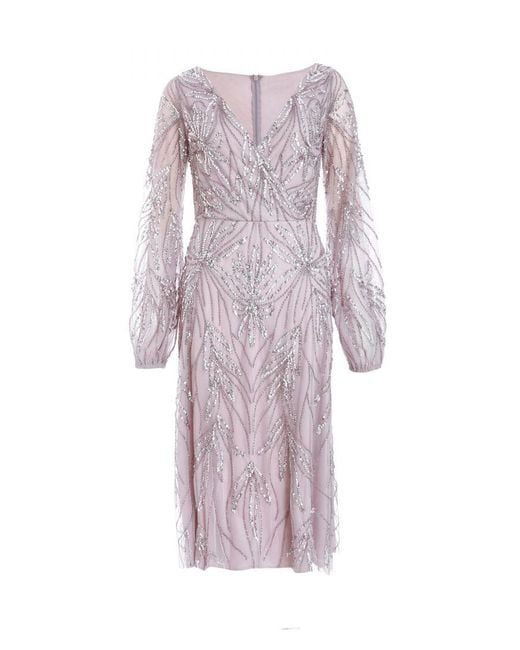 Quiz Pink Lilac Embellished Wrap Midi Dress