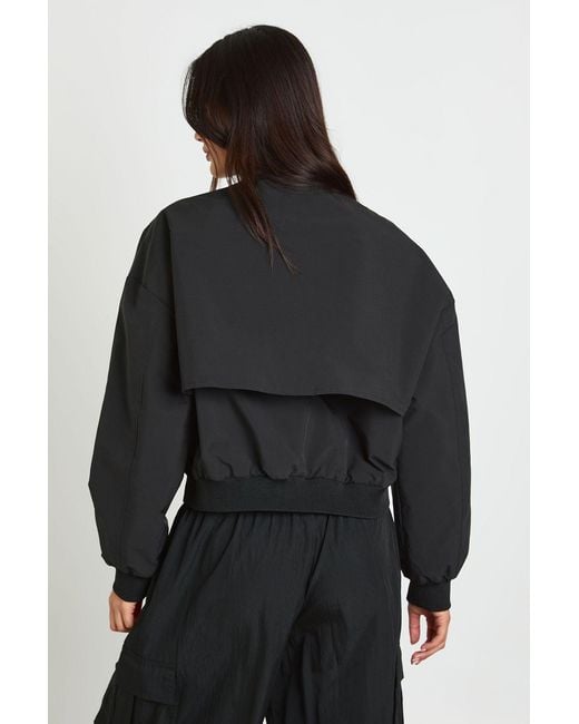Boohoo Black Button Up Funnel Neck Lightweight Bomber Jacket
