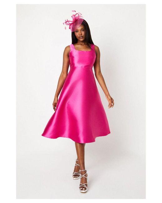 Coast Pink Petite Square Neck Twill Midi Dress