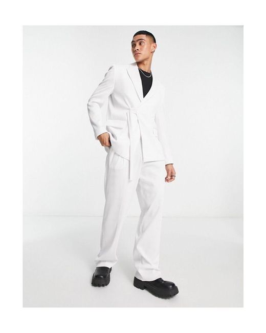 ASOS White Slim Belted Suit Jacket for men