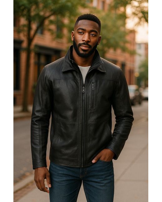Infinity Leather Black Warm Mid-Length Biker Coat for men