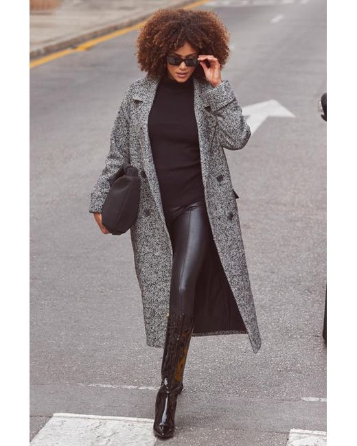 Sosandar Gray Petite & Herringbone Wool Mix Longline Coat