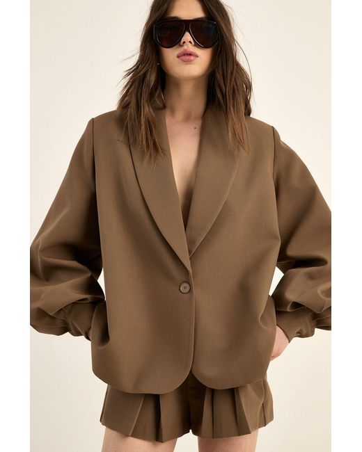 Nasty Gal Brown Tailored Oversized Balloon Sleeve Blazer Co-Ord
