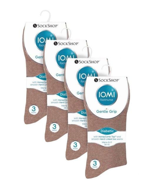 IOMI Brown 12 Pair Multipack Gentle Grip Top Diabetic Socks for men