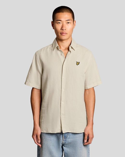 Lyle & Scott Natural Short Sleeve Linen Blend Shirt for men