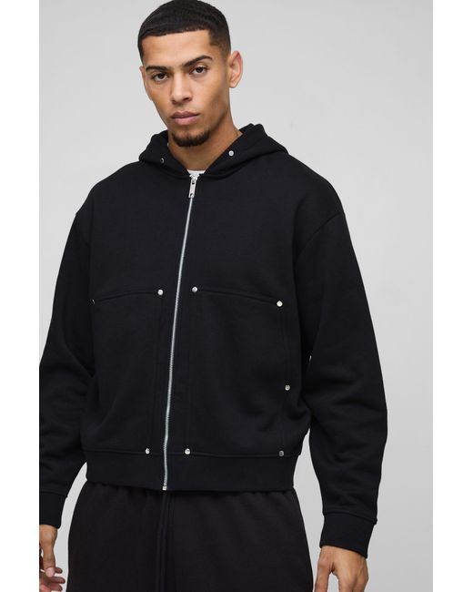 BoohooMAN Blue Oversized Boxy Zip Through Carpenter Hoodie for men