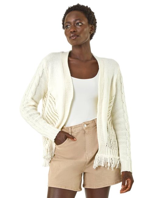 Roman Natural Lightweight Fringe Hem Knit Cardigan