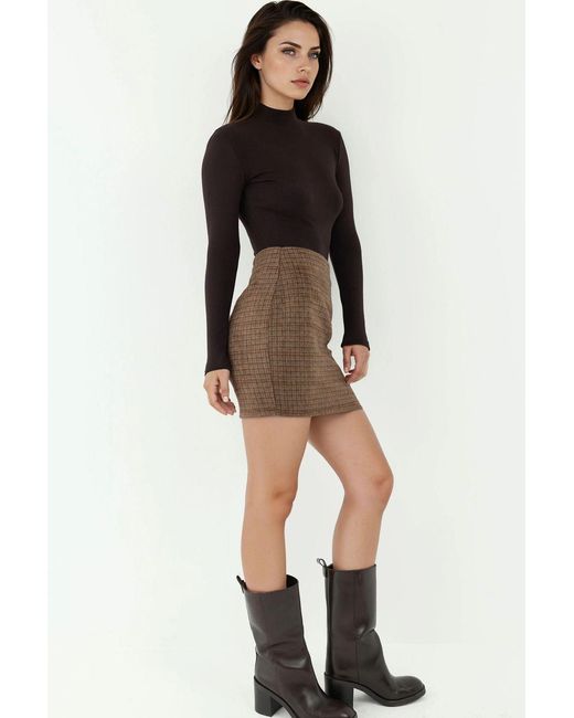 Hiccup Black Fitted Mini Skirt With Plaid Print