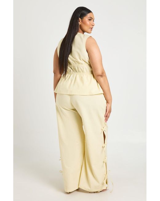 Boohoo Natural Plus Linen Look Tie Side Wide Leg Trouser