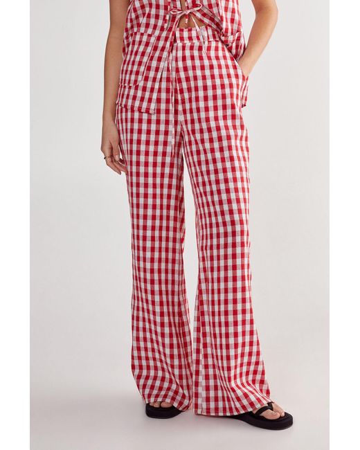 Nasty Gal Red Gingham Wide Leg Pants