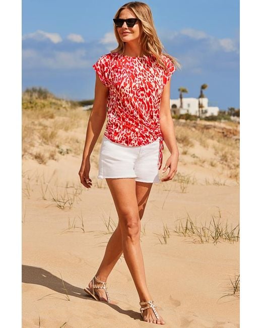 Sosandar Blue Animal Print Ruched Side T-Shirt