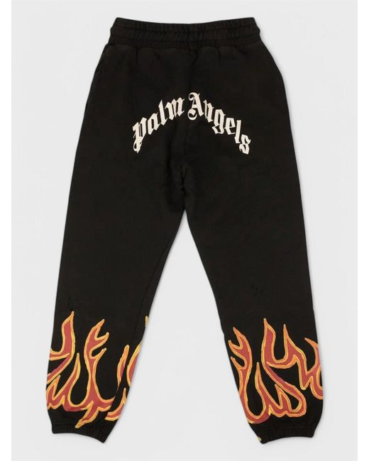 Palm Angels Black Gd Graffiti Flames Sweatpants for men