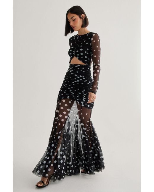 Nasty Gal Black Polka Dot Mesh Cut Out Maxi Dress